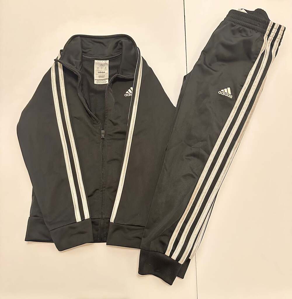 Adidas Kids Track Suit Set (Size 6) - Black with White Stripes